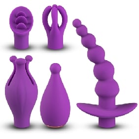 10 Speeds Purple Color Silicone Vibrator Set with 4 Heads