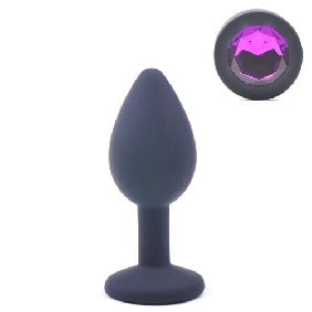 Black Small Anal Plug with Purple Diamond